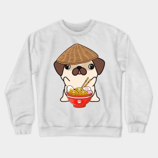 Funny Pug Eating Noodles Crewneck Sweatshirt